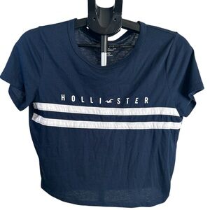 Hollister Navy Blue T-Shirt with White Stripes